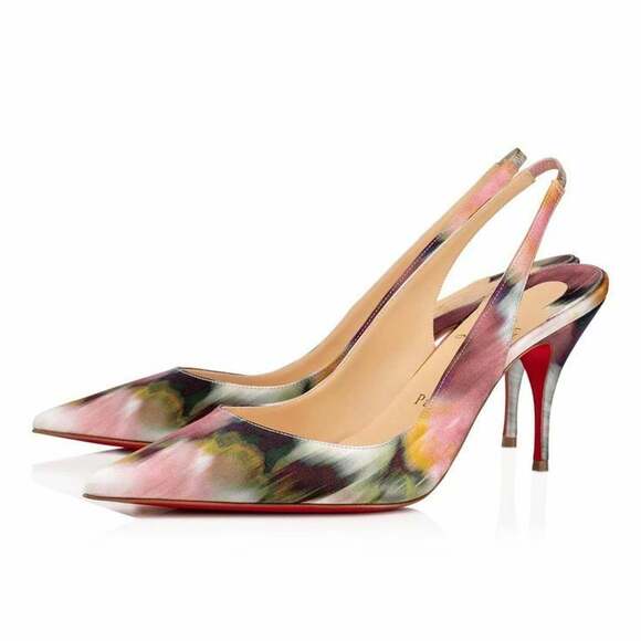 Christian Louboutin Clare Sling 80 Red Crepe Satin Impressioniste Heel Pump 38 - Picture 1 of 9